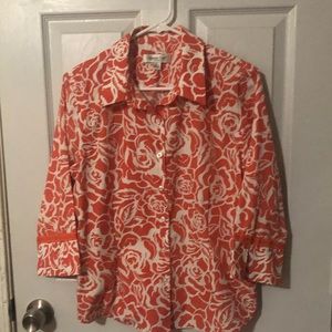 Orange and White Coldwater Creek PL Button Up